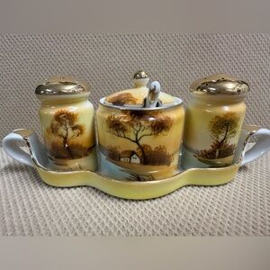 Vintage Noritake Japan 5 piece Set Salt, Pepper & Mustard Jar.